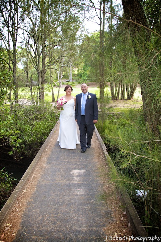 Bride and groom on bridge - wedding photography sydney